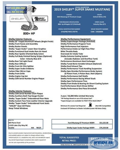 2019 Ford Mustang GT Premium Shelby Super Snake