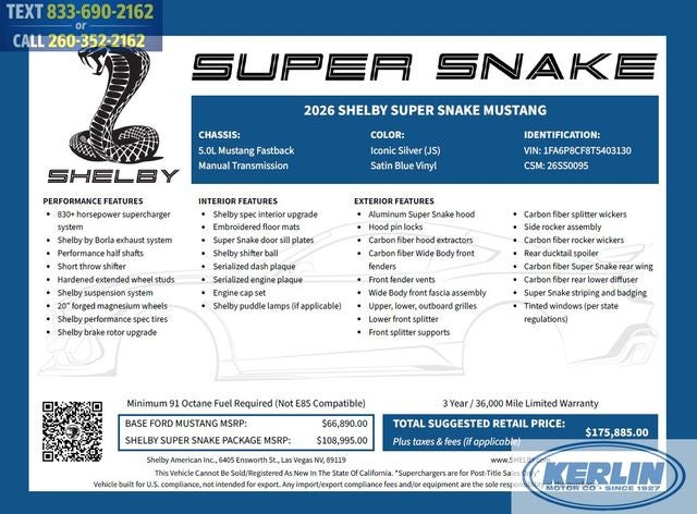 2026 Ford Mustang GT Premium Shelby Super Snake