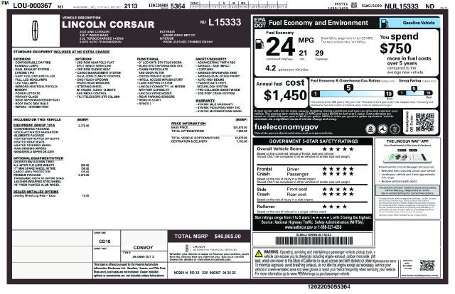 2022 Lincoln Corsair Standard