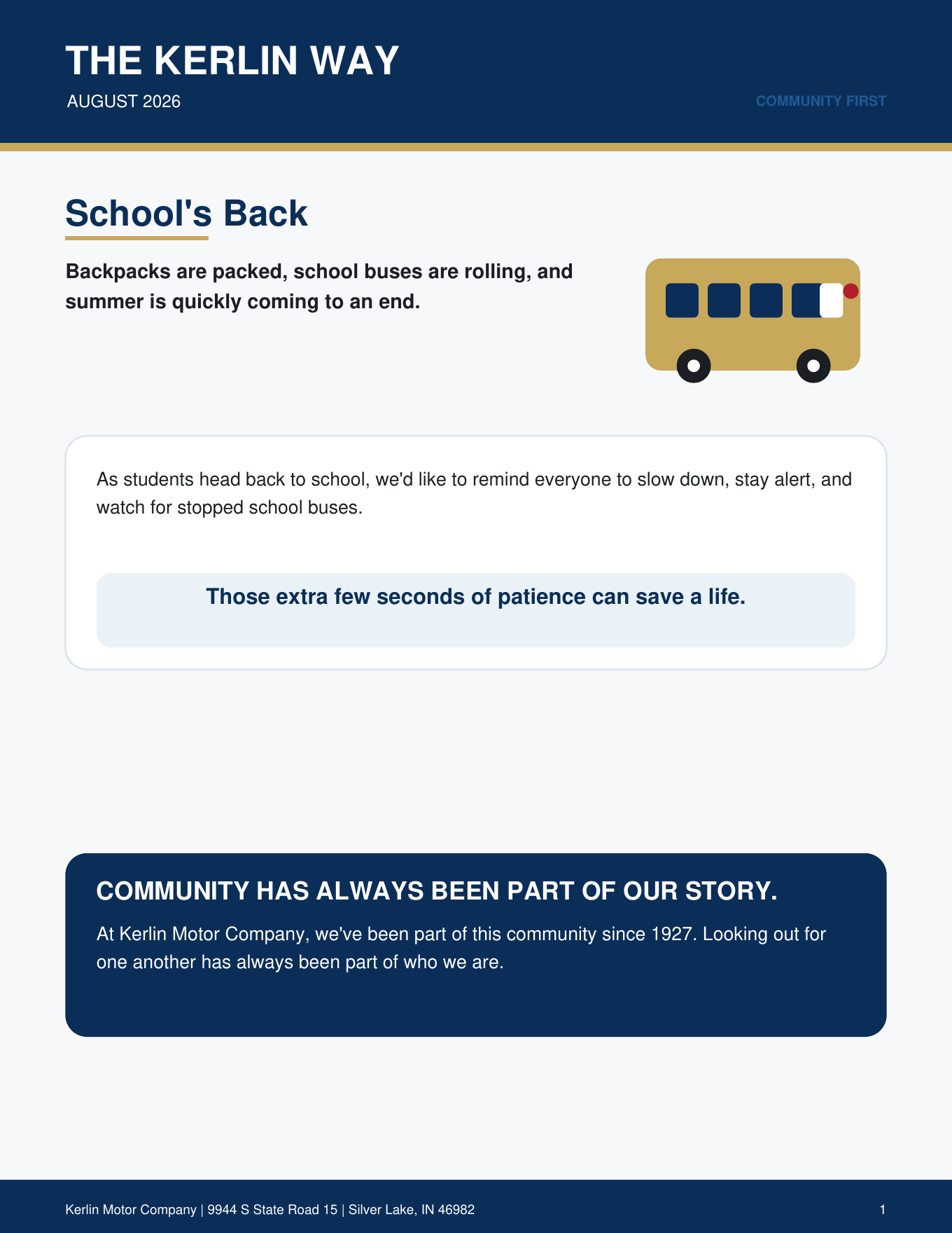 The Kerlin Way August 2026 school safety message